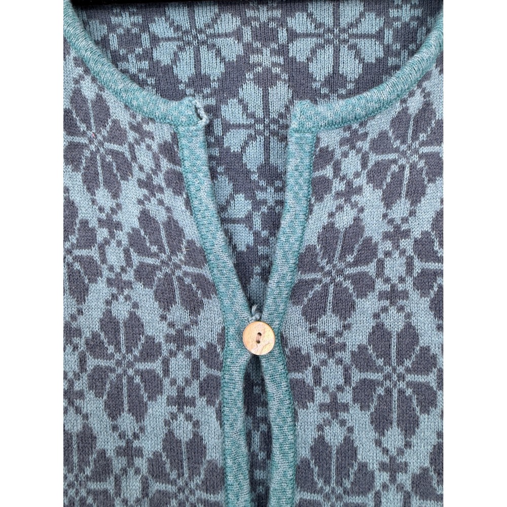 Gudrun Sjöden Blue Organic Cotton Wool Boho Button Front Long Duster Cardigan L - Picture 10 of 10